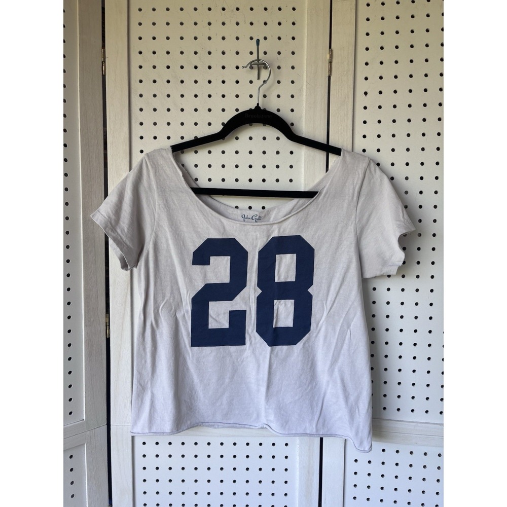 John Galt Cotton Short SLV #28 Rolled Hem Off The Shoulder Tee Ivory One Size
